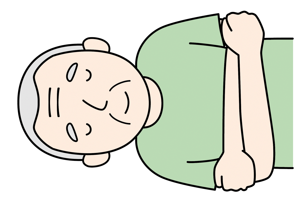 寝返りさせやすいように腕を組んでもらうイラスト