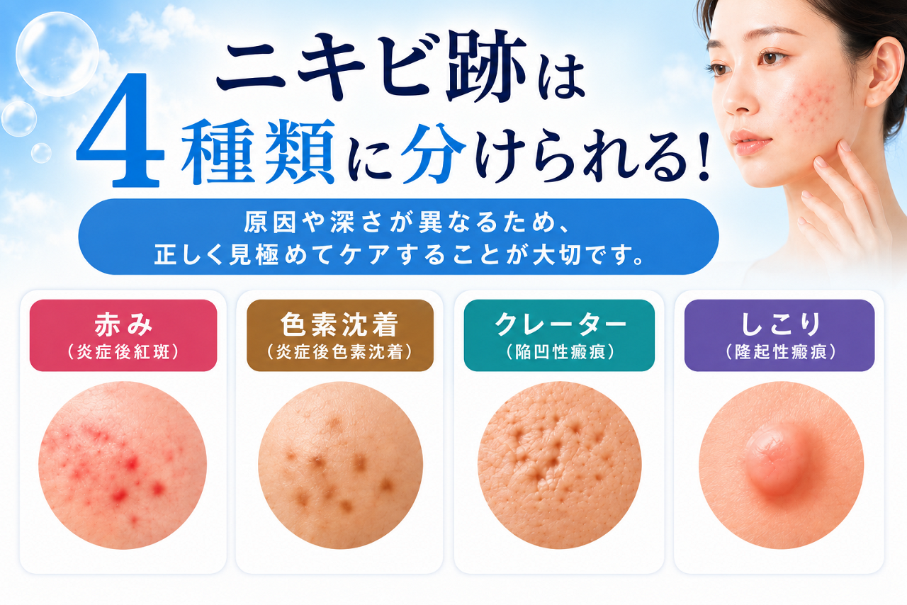 ニキビ跡は4種類に分けられる