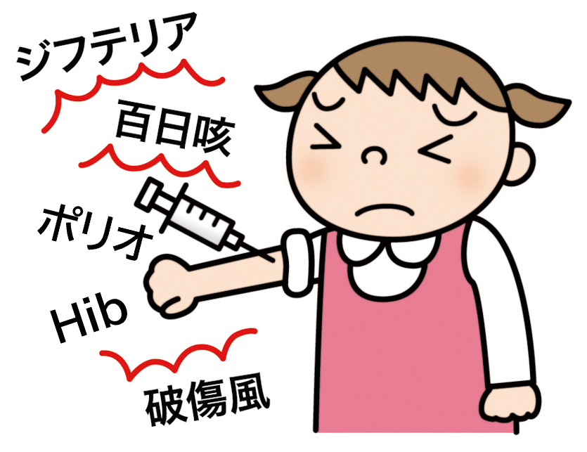 5種混合ワクチンとは ジフテリア、百日咳、破傷風、ポリオ、ヒブ（Hib感染症）を予防するワクチンのこと。