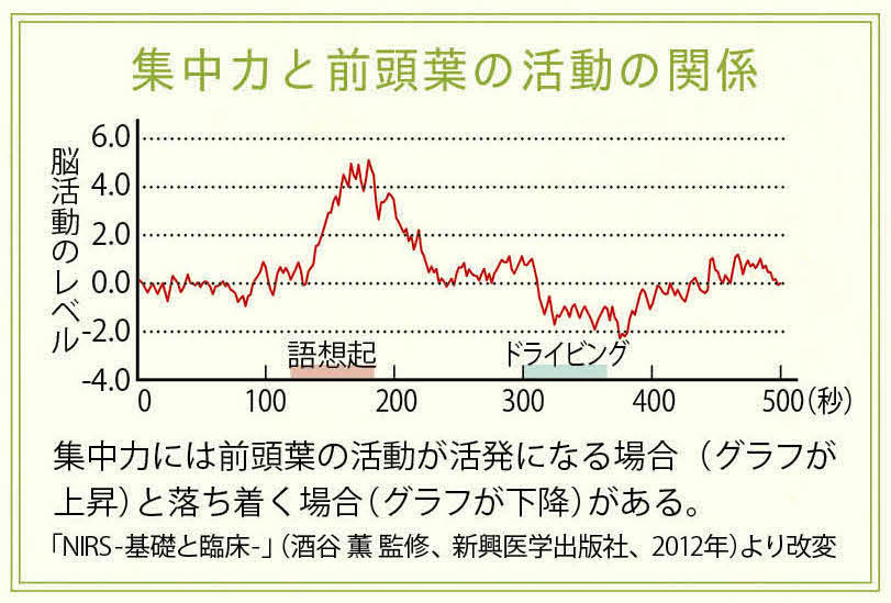 集中力と前頭葉の活動の関係のグラフ