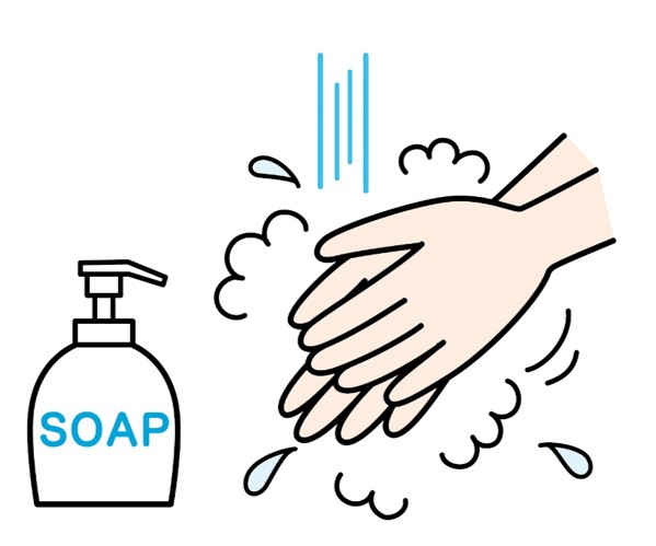 ヘルパンギーナの接触感染を防ぐポイント：発症者のお世話の前後に、せっけんと流水で手洗いをする