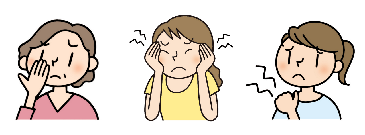 眼精疲労、頭痛、肩こりのイメージイラスト