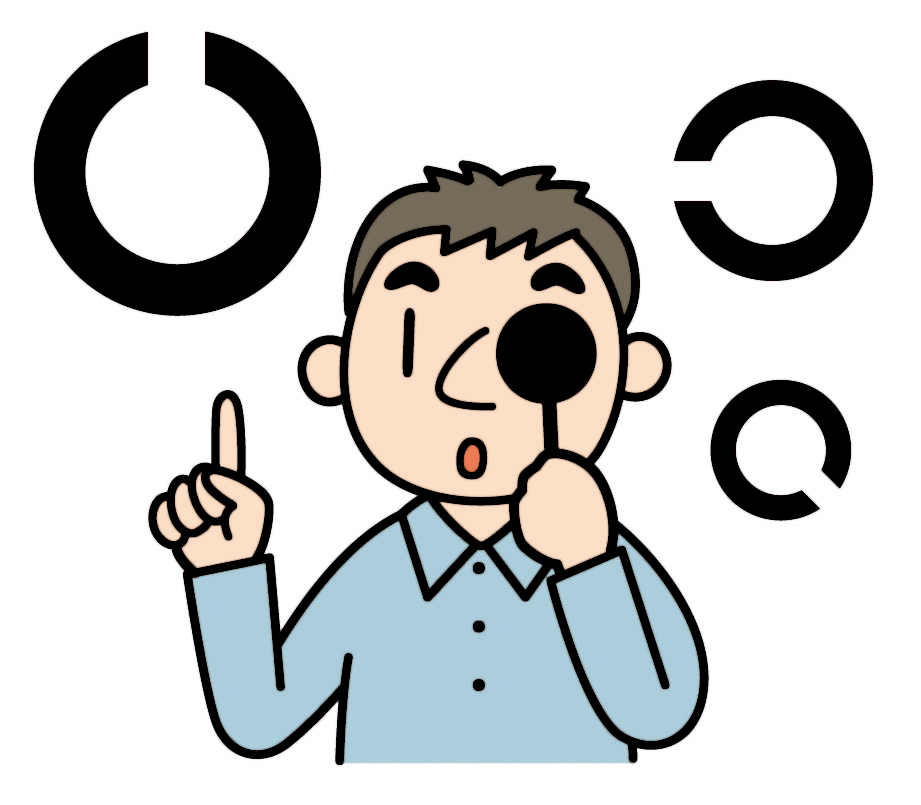 ランドルト環で視力検査をする男性のイメージイラスト