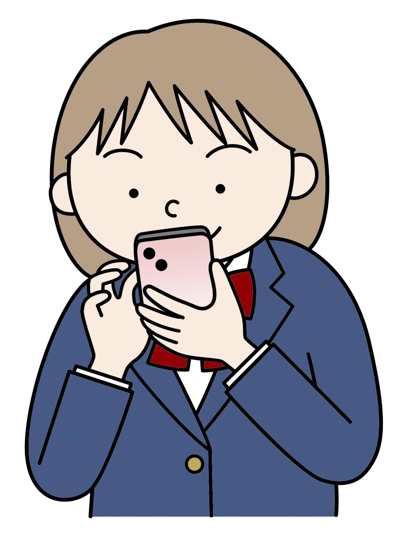 無意識のうちにスマートフォンの画面と目の距離が近くなっている女子学生のイメージイラスト