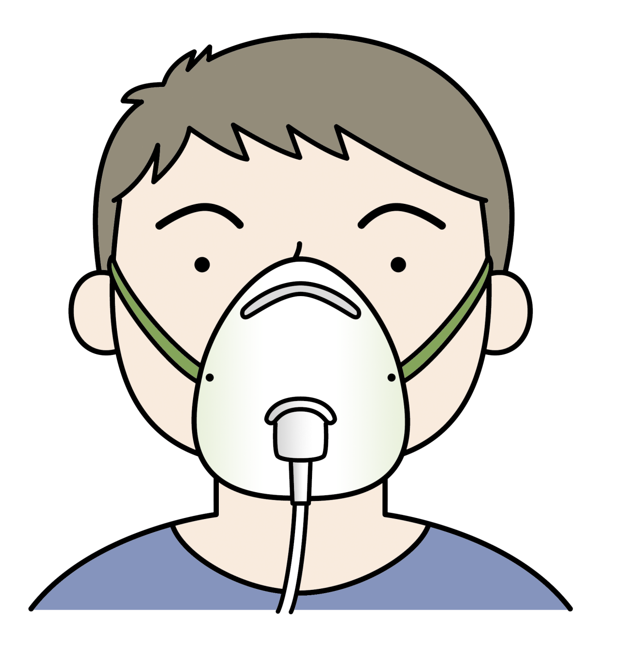 フェイスマスクによる純酸素の吸入をするイメージイラスト
