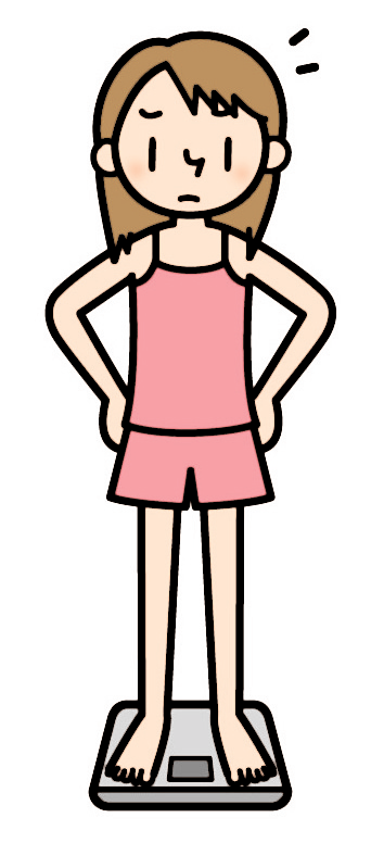 ダイエットに取り組み、体重計に乗る女性のイメージイラスト