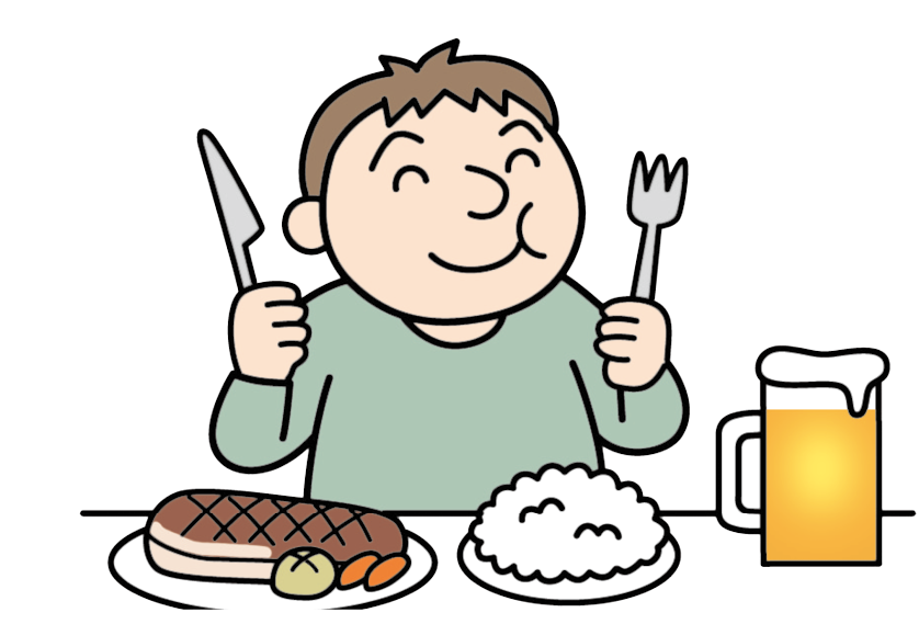 胃の内容物が逆流する原因である脂っこい食事やアルコールのイメージイラスト