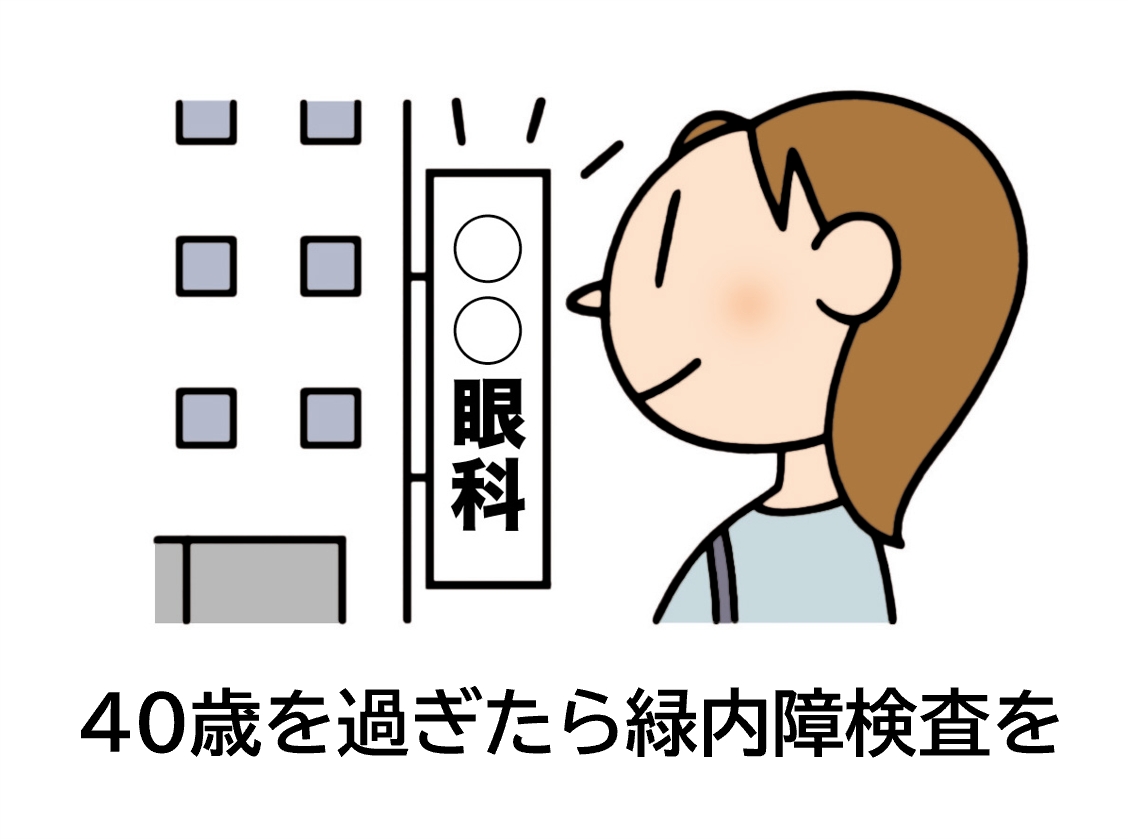 40歳を過ぎたら緑内障検査を。緑内障の早期発見のために眼科を受診するイメージイラスト