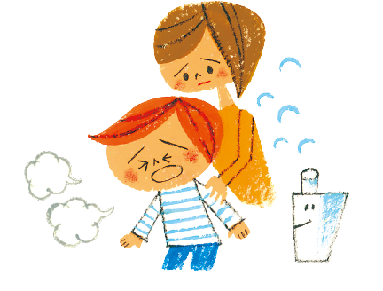 子どもの咳のケアをするイメージイラスト